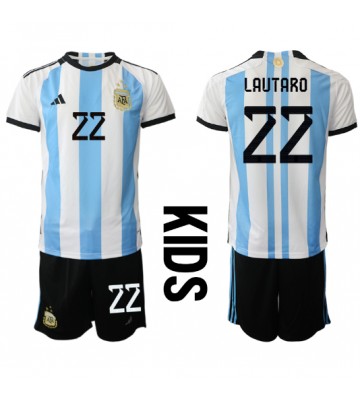 Argentina Lautaro Martinez #22 Replica Home Stadium Kit for Kids World Cup 2022 Short Sleeve (+ pants)